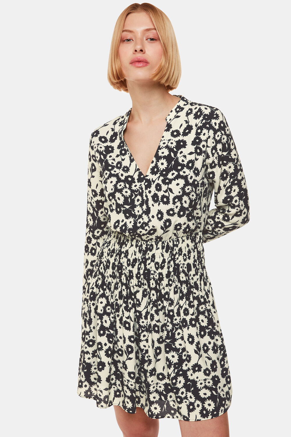 Black Riley Floral Shirred Dress